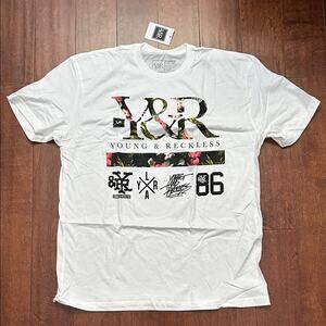 Young & Reckless Floral Graphic White Tee, 100% Cotton, Size XL